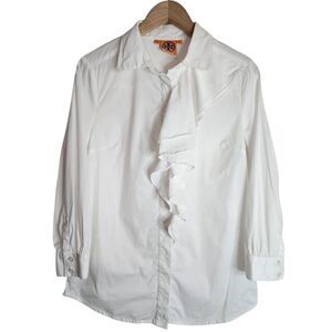 Tory Burch Button Down Blouse Women's 6 Ruffle Office Top‎ White